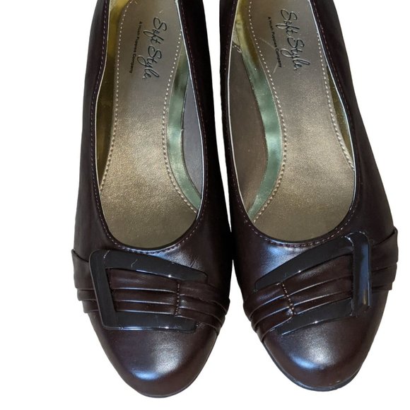 SOFT STYLE BY HUSH PUPPIES WOMENS PLEATS BE WITH YOU DRESS PUMP BROWN 8W - Picture 3 of 6